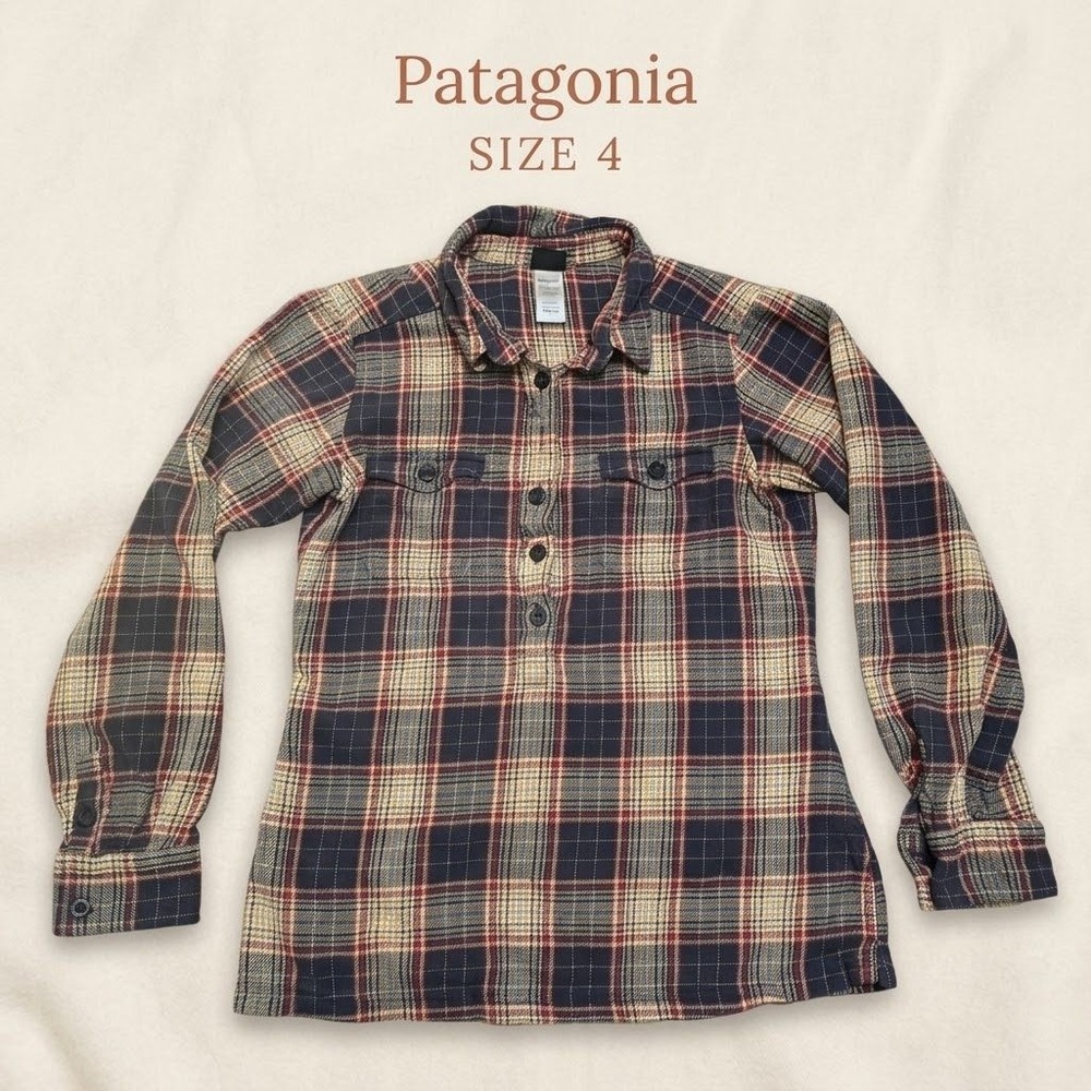 Patagonia Organic Cotton Plaid Henley Pullover Shirt Womens 4 Gorpcore